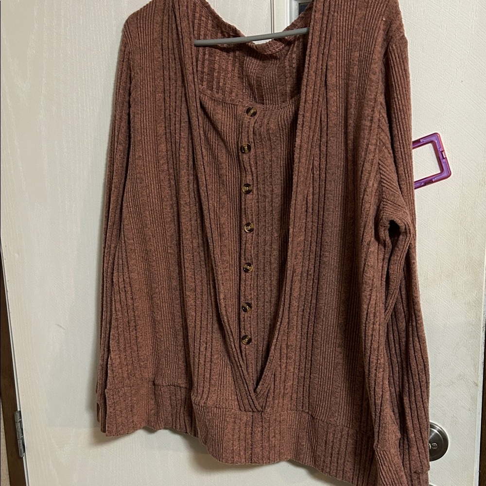 SHEIN Button-Front Ribbed Sweater - Rust